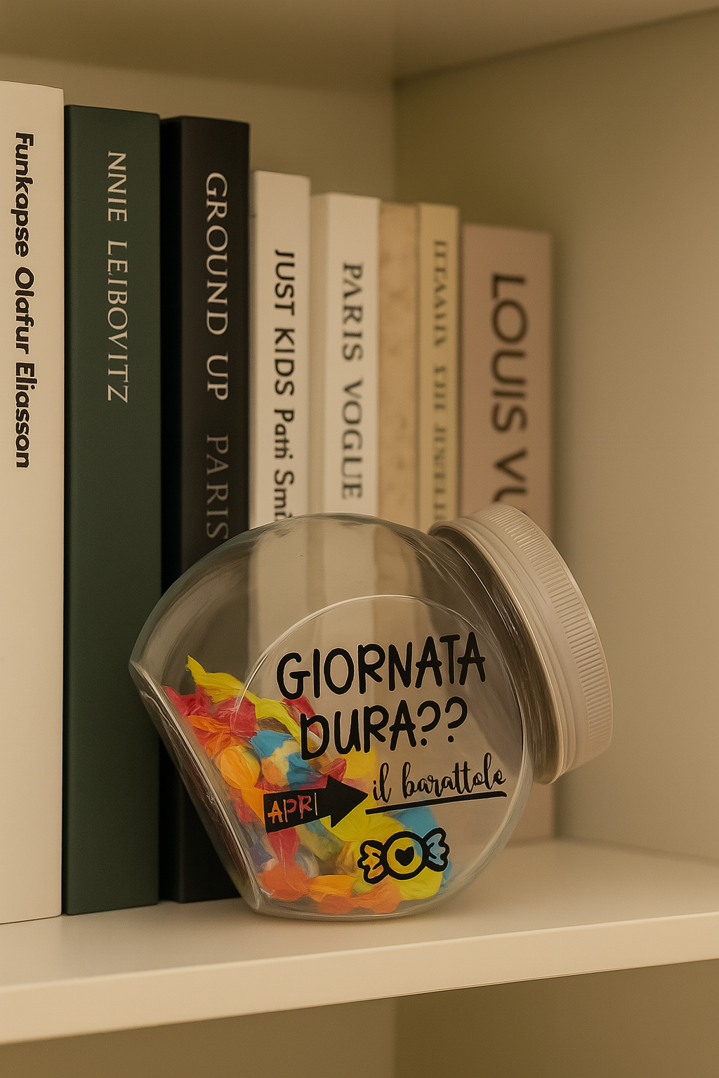 Barattolo antistress con caramelle – “Giornata dura?? Apri il barattolo”