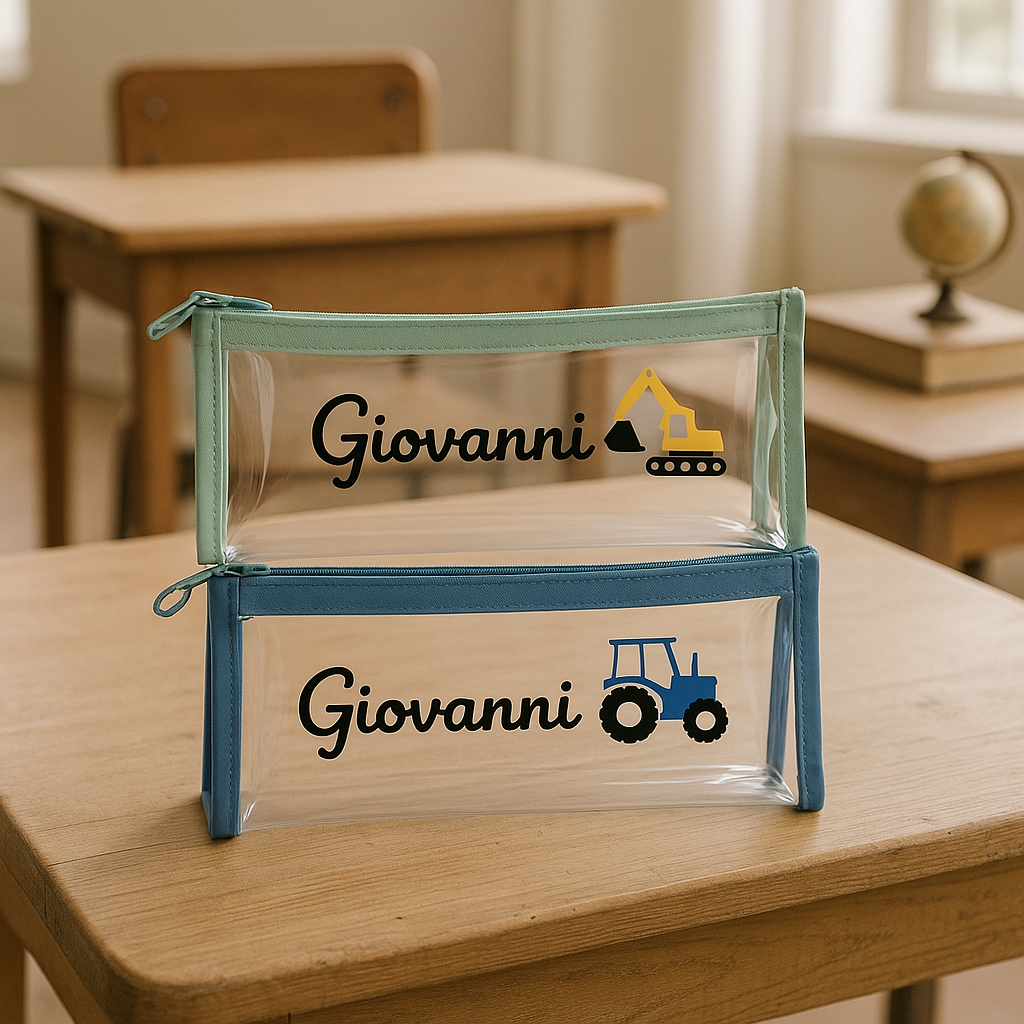 Astucci personalizzati trasparenti per bambini – Nome e disegno a scelta