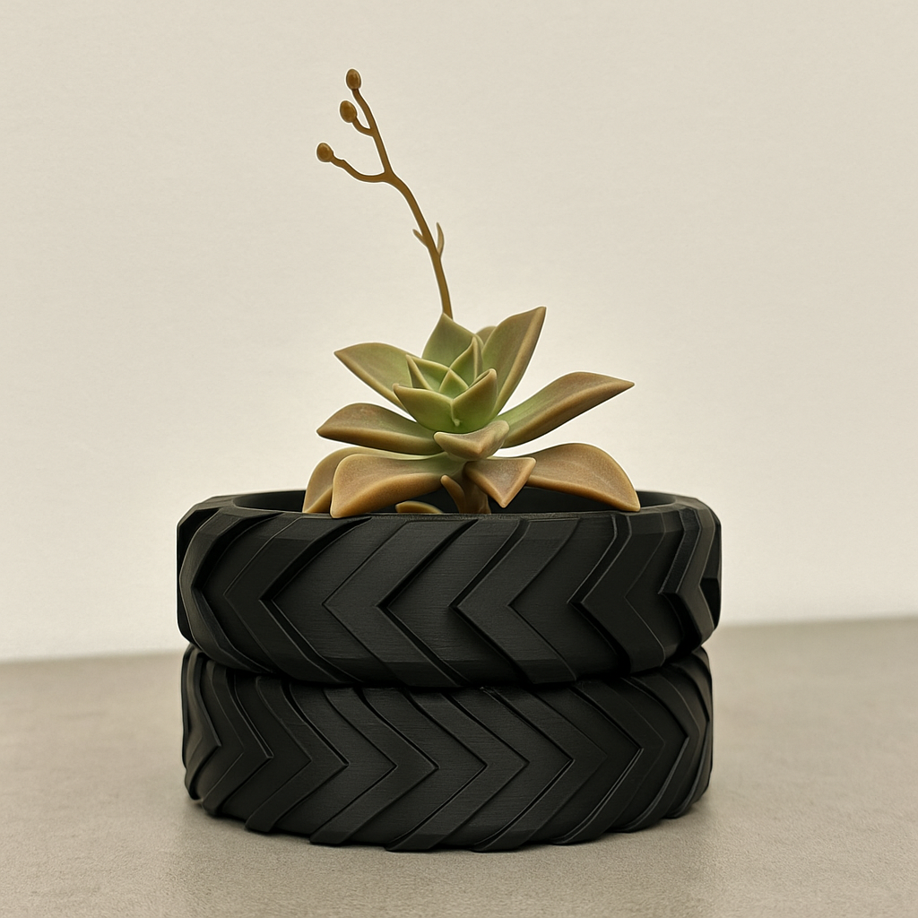 Vaso decorativo in PLA ecologico a forma di pneumatico – Stampato in 3D, personalizzabile e disponibile in vari colori