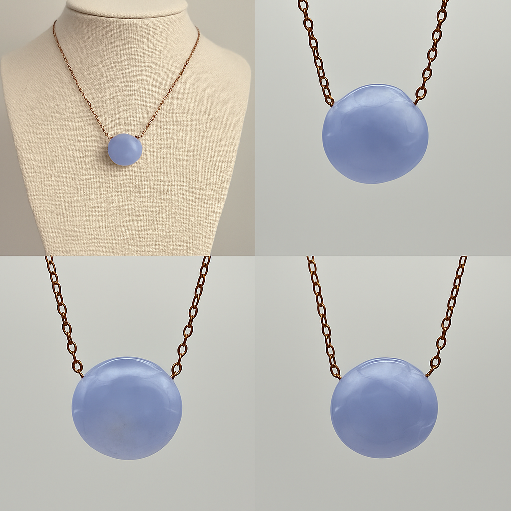 Collana in Agata Blu Lace Rotonda Fatta a Mano- pietra della calma
