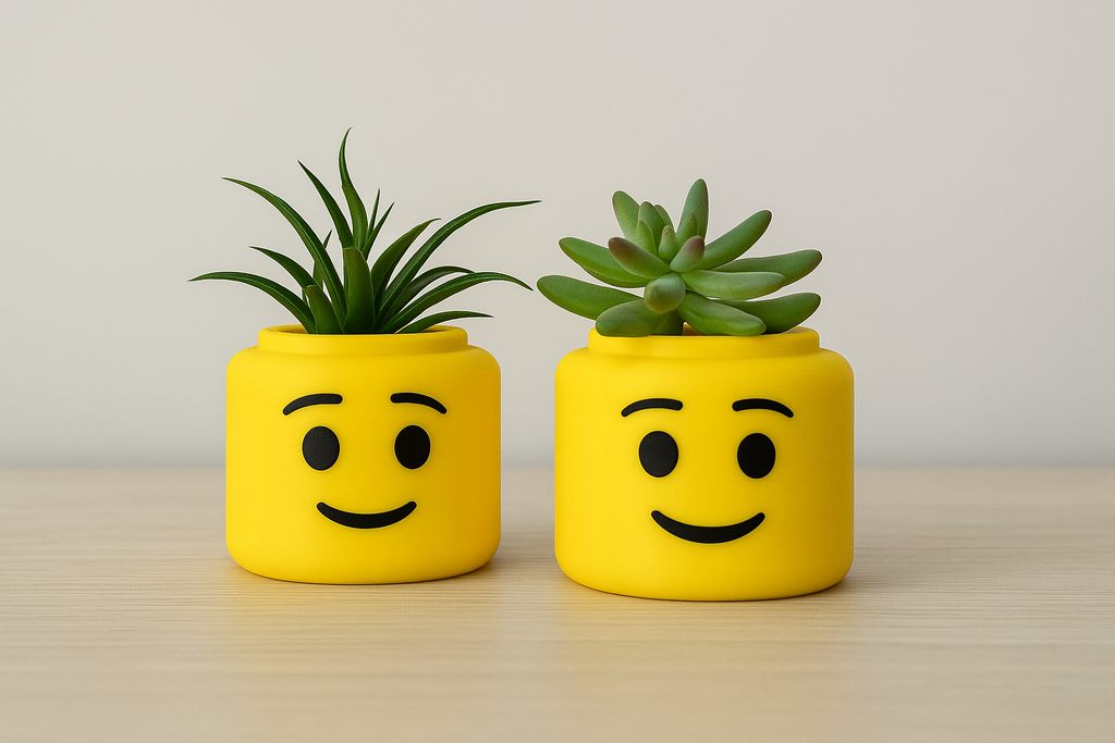 Vasetti portapiante in PLA ecologico a forma di testa mattoncino LEGO – Stampati in 3D, personalizzabili e disponibili in vari colori