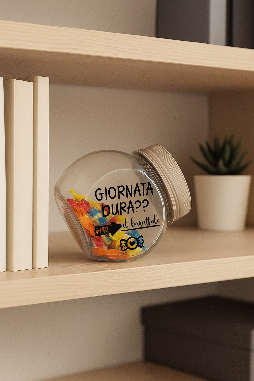 Barattolo antistress con caramelle – “Giornata dura?? Apri il barattolo”