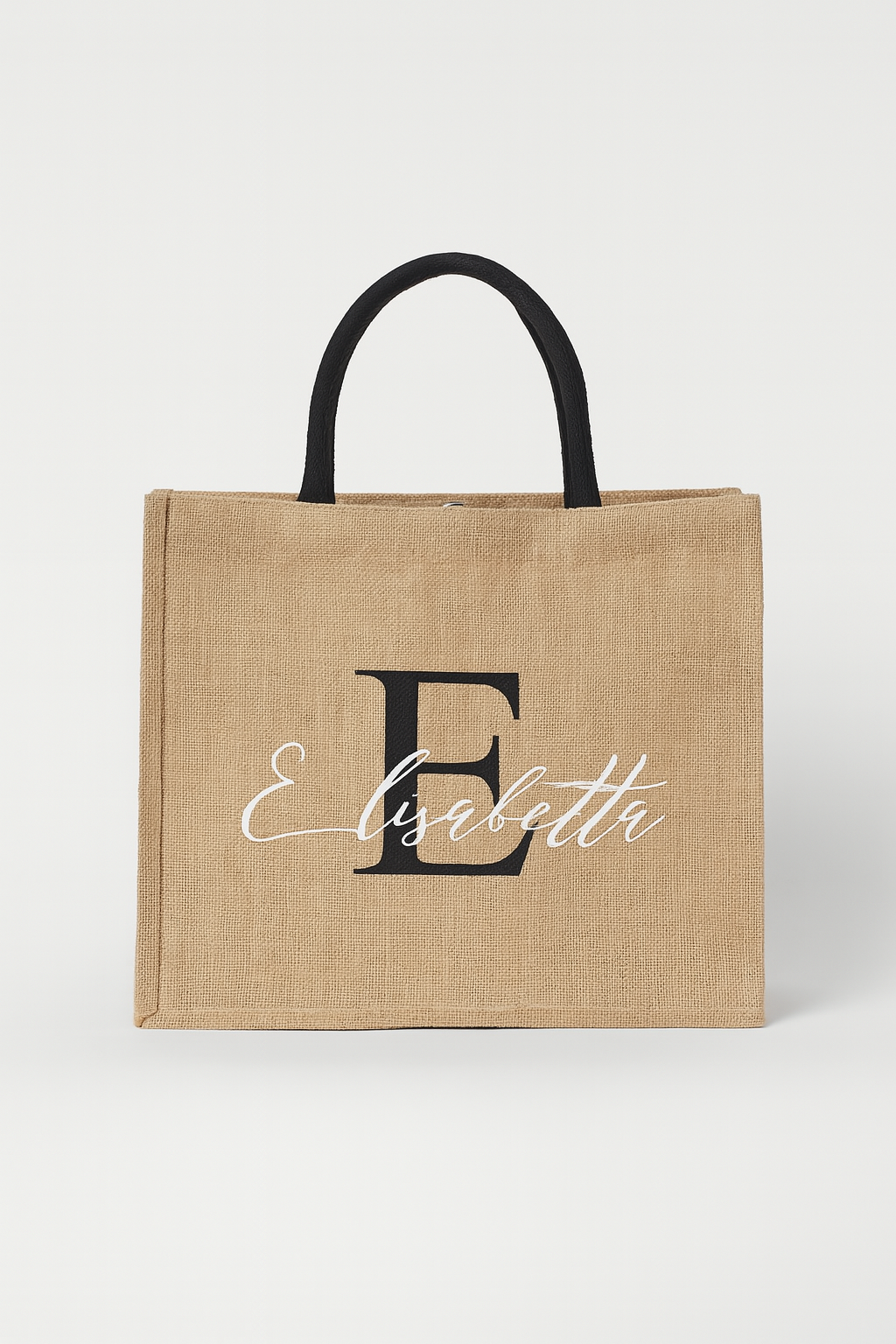 👜 Borsa in Juta Personalizzata con Iniziale – Decorata a Mano