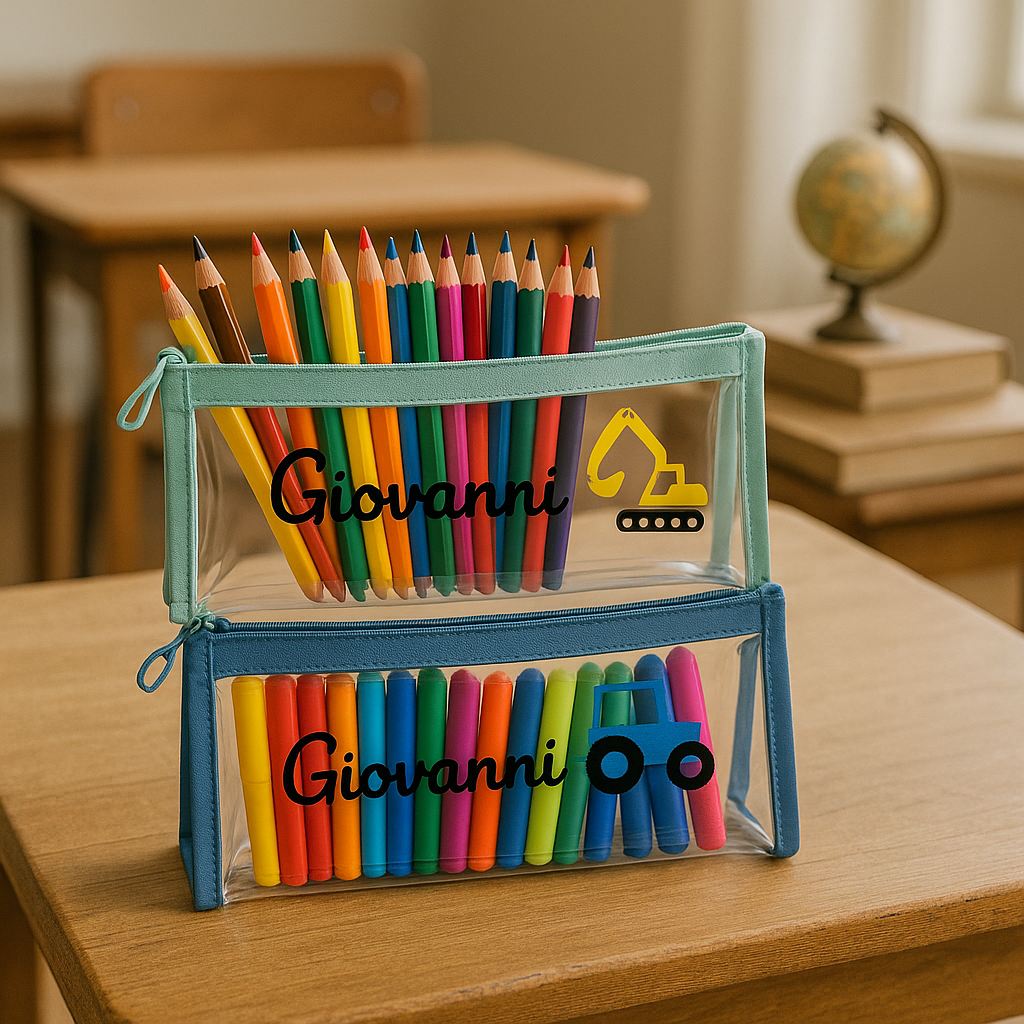 Astucci personalizzati trasparenti per bambini – Nome e disegno a scelta