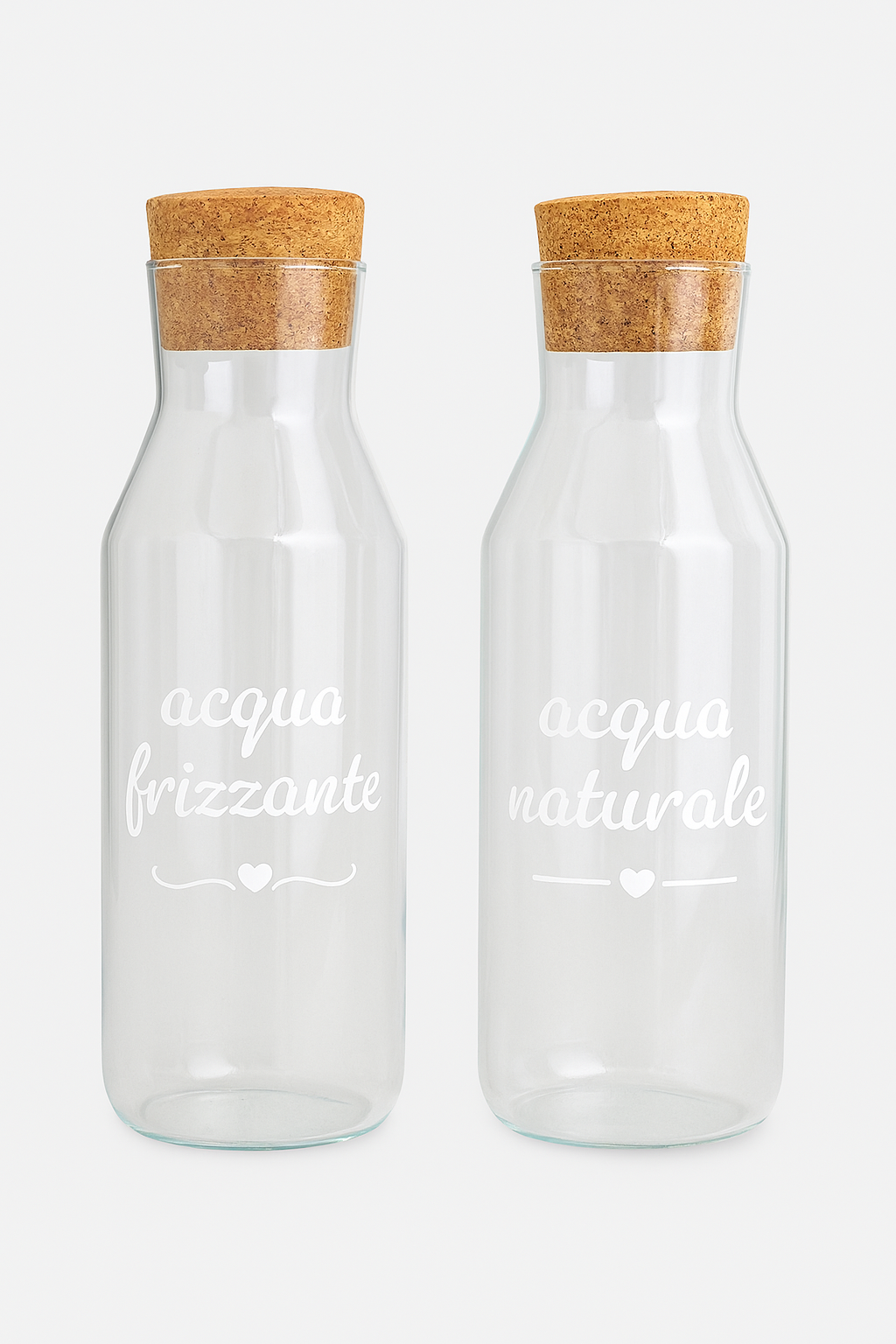 🫧 Set di Brocche in Vetro con Tappo in Sughero – Acqua Naturale & Frizzante – 1 Litro