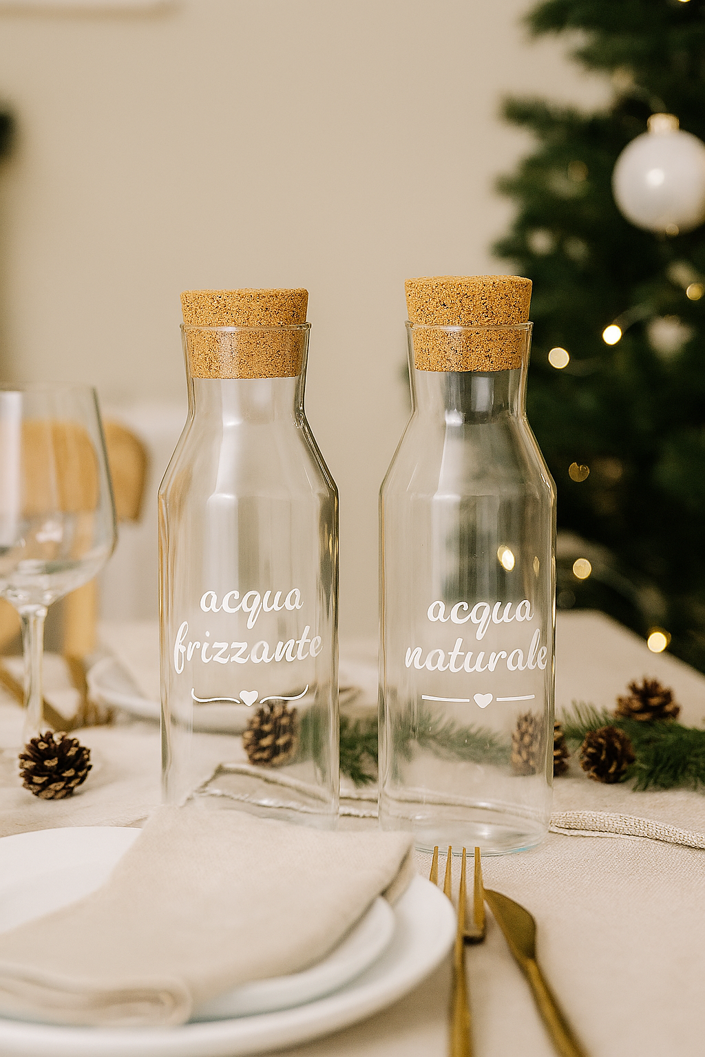 🫧 Set di Brocche in Vetro con Tappo in Sughero – Acqua Naturale & Frizzante – 1 Litro