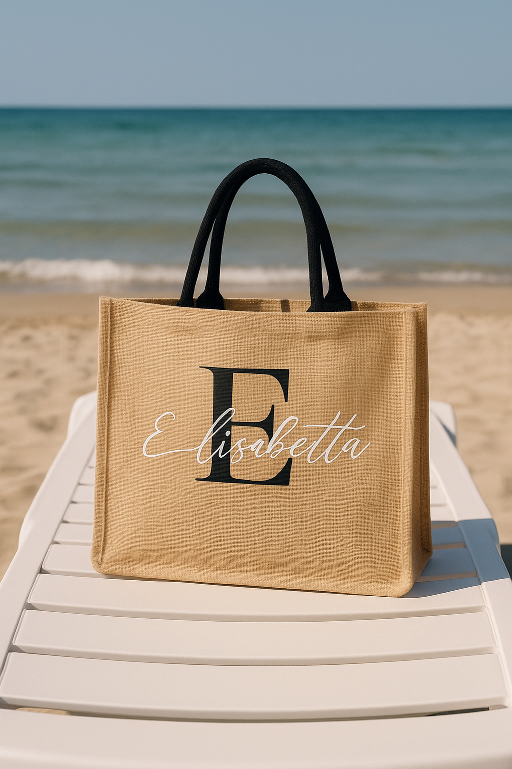 👜 Borsa in Juta Personalizzata con Iniziale – Decorata a Mano