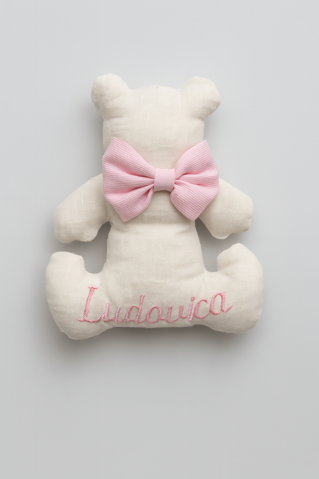 🧸 Orsetti in Lino Personalizzati con Nome e Fiocco – Idea Regalo Unica per Nascite, Battesimi e Camerette