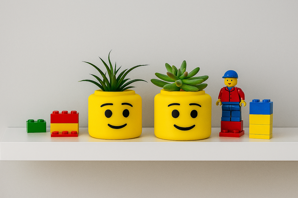Vasetti portapiante in PLA ecologico a forma di testa mattoncino LEGO – Stampati in 3D, personalizzabili e disponibili in vari colori